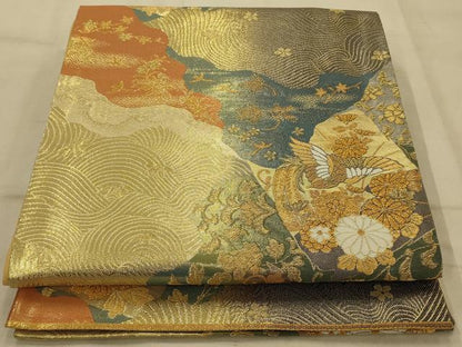 平和屋着物◎六通柄袋帯　唐織　花鳥文　金糸　正絹　逸品　AAAV1601ou