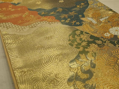 平和屋着物◎六通柄袋帯　唐織　花鳥文　金糸　正絹　逸品　AAAV1601ou