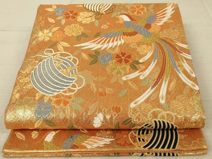 平和屋着物◎佐賀錦　六通柄袋帯　糸巻屛風文　金糸　正絹　逸品　AAAV1626ou