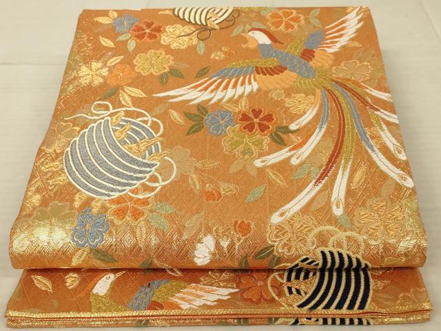 平和屋着物◎佐賀錦　六通柄袋帯　糸巻屛風文　金糸　正絹　逸品　AAAV1626ou