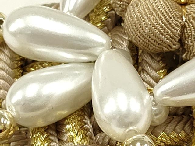 平和屋着物●和装小物　振袖用帯締め　装飾　ちりめん細工　パール　金糸　撚り房　逸品　未使用　AAAV1643ay