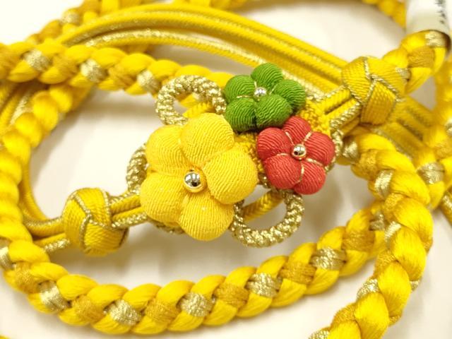 平和屋着物●和装小物 振袖用帯締め 装飾 ちりめん細工 あわじ玉 金糸 撚り房 逸品 未使用 AAAV1646ay