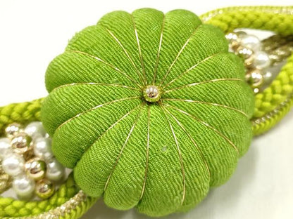 平和屋着物●和装小物 振袖用帯締め 装飾 ちりめん細工 パール 金糸 撚り房 逸品 未使用 AAAV1648ay