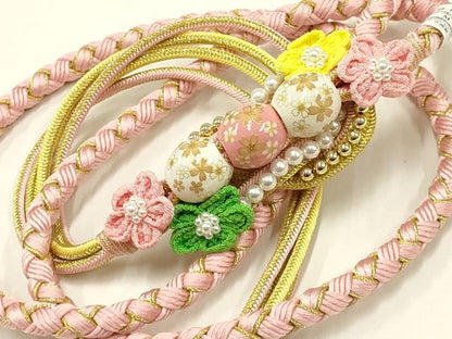 平和屋着物●和装小物　振袖用帯締め　装飾　飾り玉　つまみ細工　パール　金糸　撚り房　逸品　未使用　AAAV1657ay