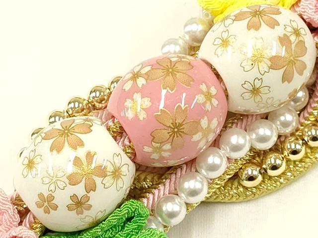 平和屋着物●和装小物　振袖用帯締め　装飾　飾り玉　つまみ細工　パール　金糸　撚り房　逸品　未使用　AAAV1657ay
