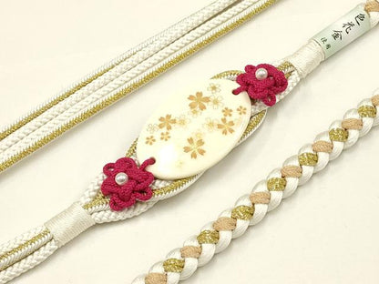 平和屋着物●和装小物　振袖用帯締め　装飾　パール　金糸　撚り房　逸品　未使用　AAAV1658ay
