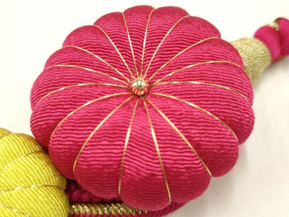平和屋着物●和装小物 振袖用帯締め 装飾 ちりめん細工 金糸 撚り房 逸品 未使用 AAAV1661ay