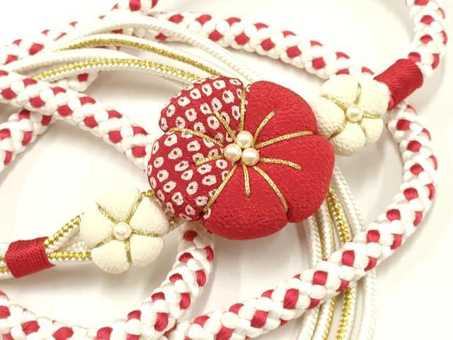 平和屋着物●和装小物　振袖用帯締め　装飾　ちりめん細工　パール　金糸　逸品　AAAV1722ay