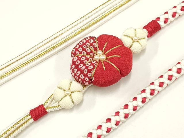 平和屋着物●和装小物　振袖用帯締め　装飾　ちりめん細工　パール　金糸　逸品　AAAV1722ay