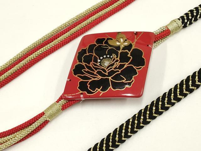 平和屋着物●和装小物　振袖用帯締め　装飾　蒔絵　ラメ　金銀糸　逸品　AAAV1724ay
