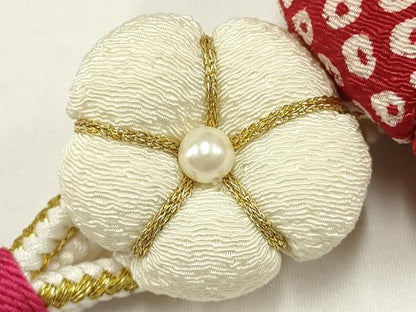 平和屋着物●和装小物　振袖用帯締め　装飾　ちりめん細工　パール　金糸　逸品　AAAV1732ay