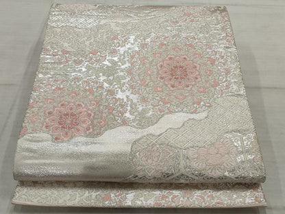 平和屋着物◎六通柄袋帯　唐織　道長正倉院花文　銀糸　正絹　逸品　AAAV1805ru