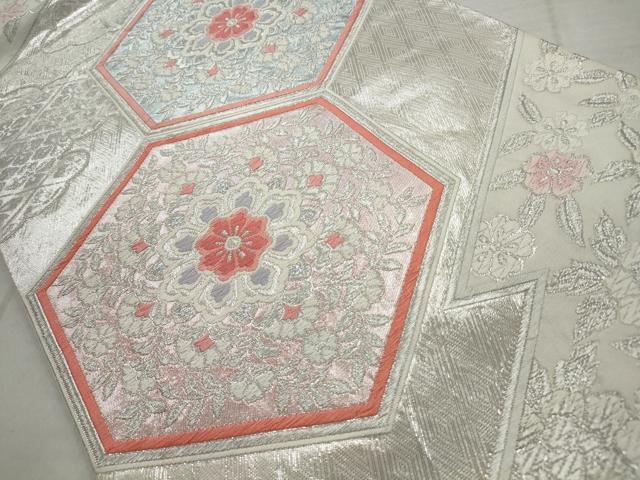 平和屋着物◎六通柄袋帯 唐織 亀甲正倉院花文 銀糸 正絹 逸品 AAAV1808ru