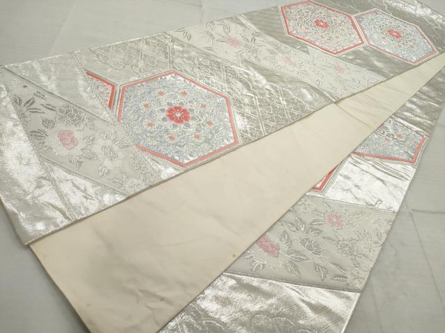平和屋着物◎六通柄袋帯 唐織 亀甲正倉院花文 銀糸 正絹 逸品 AAAV1808ru