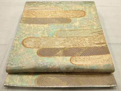 平和屋着物◎引箔佐賀錦　六通柄袋帯　エ霞飛鶴文　金銀糸　正絹　逸品　AAAV1814ru