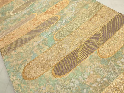 平和屋着物◎引箔佐賀錦　六通柄袋帯　エ霞飛鶴文　金銀糸　正絹　逸品　AAAV1814ru