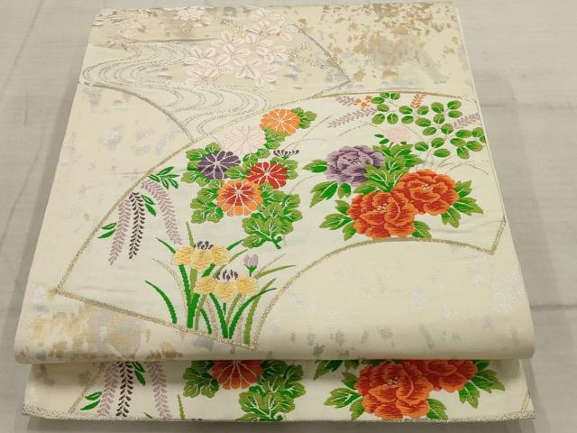 平和屋着物◎六通柄袋帯 唐織 地紙重ね草花文 金銀糸 正絹 逸品 AAAV1821ru