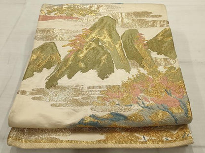 平和屋着物◎六通柄袋帯　遠山草木文　金銀糸　正絹　逸品　AAAV1824ru