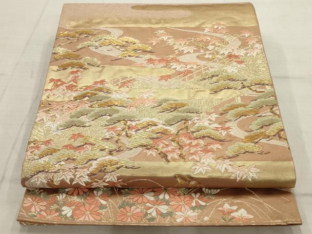 平和屋着物◎六通柄袋帯 唐織 渡り橋草花文 金糸 正絹 逸品 AAAV1825ru