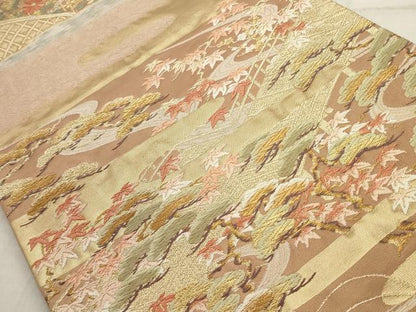 平和屋着物◎六通柄袋帯 唐織 渡り橋草花文 金糸 正絹 逸品 AAAV1825ru