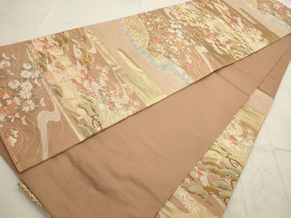 平和屋着物◎六通柄袋帯 唐織 渡り橋草花文 金糸 正絹 逸品 AAAV1825ru