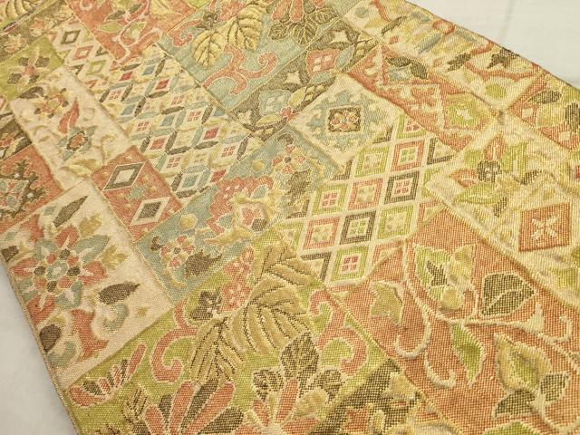 平和屋着物◎佐賀錦 六通柄袋帯 短冊重ね洋花文 金糸 正絹 逸品 AAAV1832ru