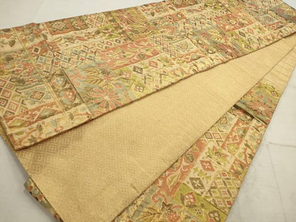 平和屋着物◎佐賀錦 六通柄袋帯 短冊重ね洋花文 金糸 正絹 逸品 AAAV1832ru