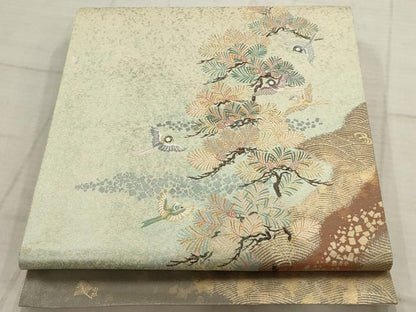 平和屋着物◎六通柄袋帯 端兆禽松文 引箔袋 金糸 正絹 逸品 AAAV1834ru