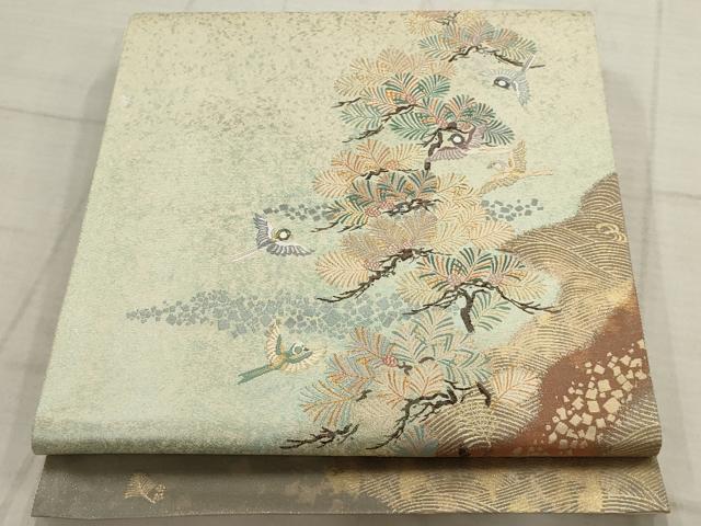 平和屋着物◎六通柄袋帯 端兆禽松文 引箔袋 金糸 正絹 逸品 AAAV1834ru