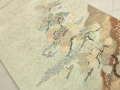平和屋着物◎六通柄袋帯 端兆禽松文 引箔袋 金糸 正絹 逸品 AAAV1834ru