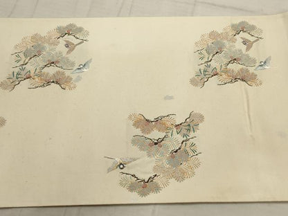 平和屋着物◎六通柄袋帯 端兆禽松文 引箔袋 金糸 正絹 逸品 AAAV1834ru
