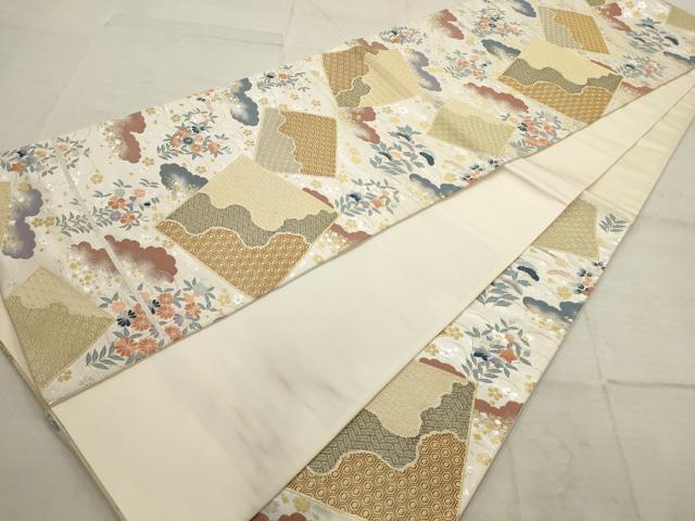 平和屋着物◎六通柄袋帯　唐織　色紙取小花文　金銀糸　正絹　逸品　AAAV1844ru