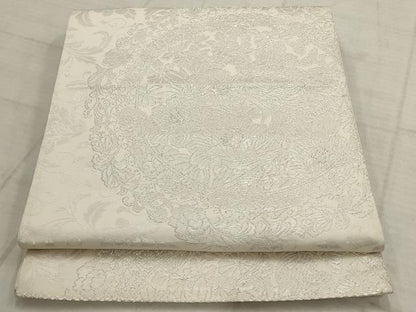 平和屋着物◎六通柄袋帯　孔雀草花丸文　銀糸　正絹　逸品　AAAV1845ru