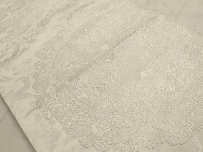 平和屋着物◎六通柄袋帯　孔雀草花丸文　銀糸　正絹　逸品　AAAV1845ru