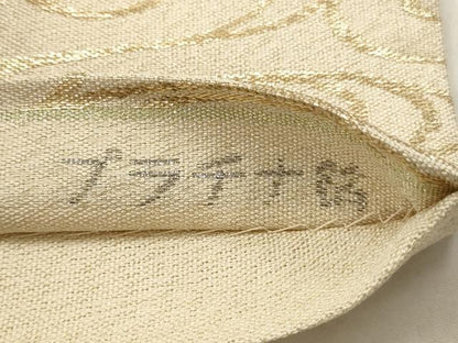 平和屋着物◎六通柄袋帯　刺繍　流水扇面草花文　プラチナ箔　金糸　正絹　逸品　AAAV1849ru