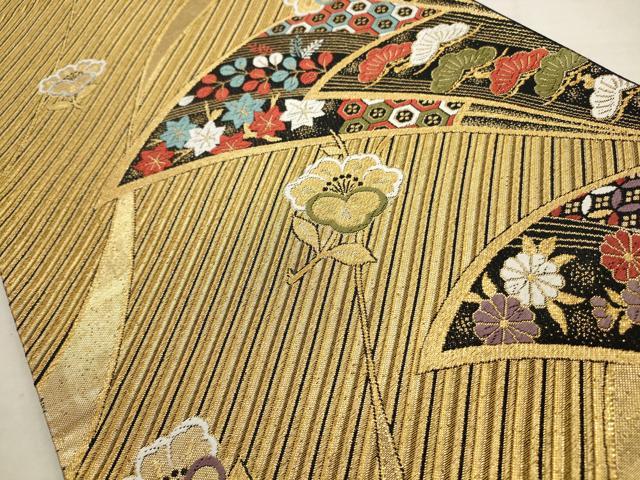 平和屋着物◎六通柄袋帯 唐織 斜縞草花文 金糸 正絹 逸品 AAAV1854ru