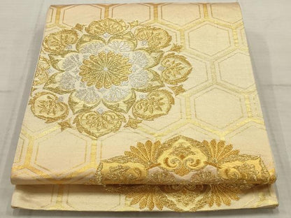 平和屋着物◎六通柄袋帯 亀甲正倉院花文 金銀糸 正絹 逸品 AAAV1885ru