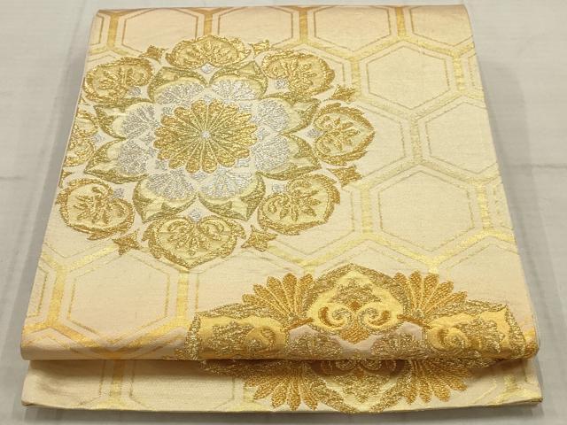平和屋着物◎六通柄袋帯 亀甲正倉院花文 金銀糸 正絹 逸品 AAAV1885ru