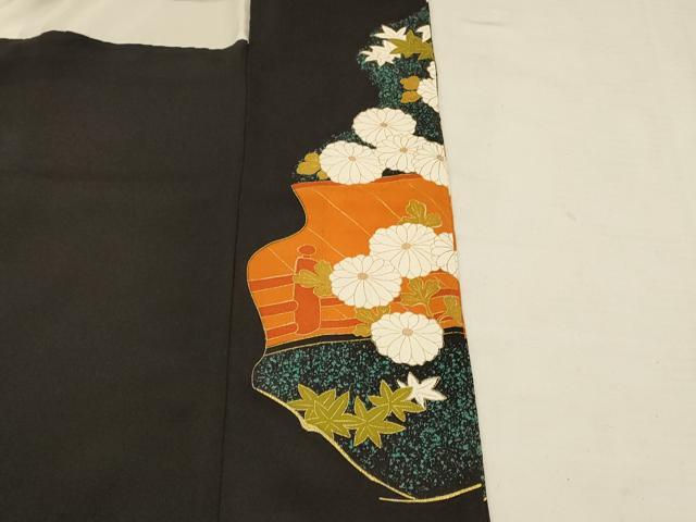 平和屋着物■豪華黒留袖 駒刺繍 渡橋草花文 金彩 正絹 逸品 AAAV2035jd