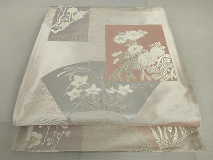 平和屋着物◎六通柄袋帯　唐織　草花文　金銀糸　正絹　逸品　AAAV2096nf