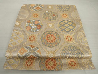 平和屋着物◎六通柄袋帯 唐織 花丸文 金糸 正絹 逸品 AAAV2120nf