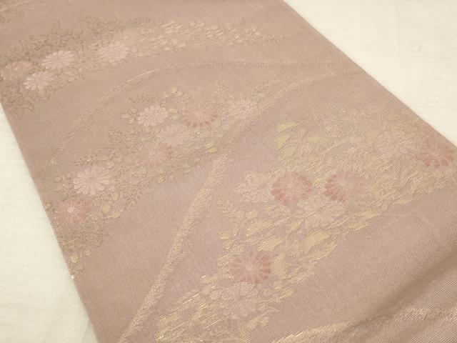 平和屋着物＊夏物 六通柄袋帯 草花文 金糸 正絹 逸品 AAAV2307pf