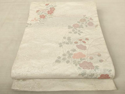 平和屋着物＊夏物 六通柄袋帯 流水草花文 銀糸 正絹 逸品 AAAV2327pf