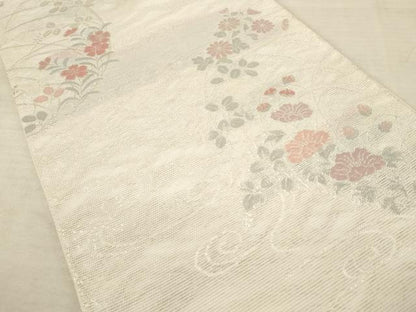 平和屋着物＊夏物 六通柄袋帯 流水草花文 銀糸 正絹 逸品 AAAV2327pf