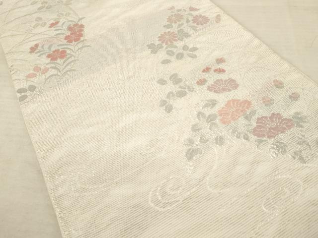 平和屋着物＊夏物 六通柄袋帯 流水草花文 銀糸 正絹 逸品 AAAV2327pf