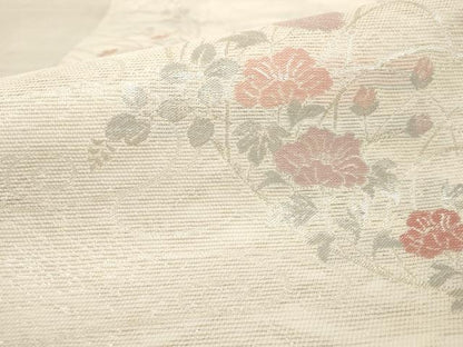 平和屋着物＊夏物 六通柄袋帯 流水草花文 銀糸 正絹 逸品 AAAV2327pf