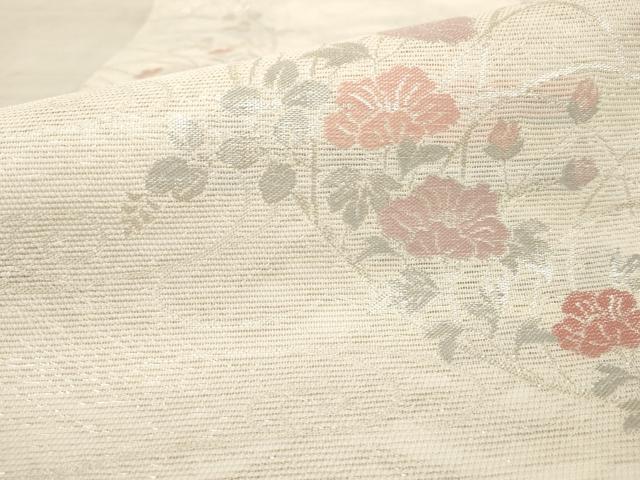 平和屋着物＊夏物 六通柄袋帯 流水草花文 銀糸 正絹 逸品 AAAV2327pf
