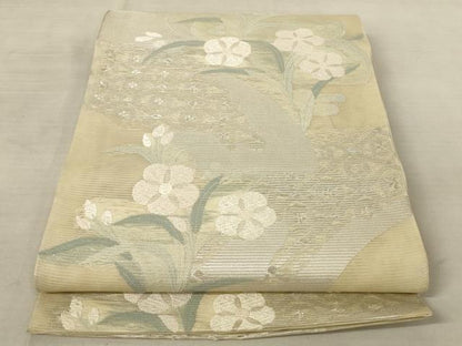 平和屋着物＊夏物 六通柄 本袋帯 唐織 草花文 銀糸 正絹 逸品 AAAV2352pf