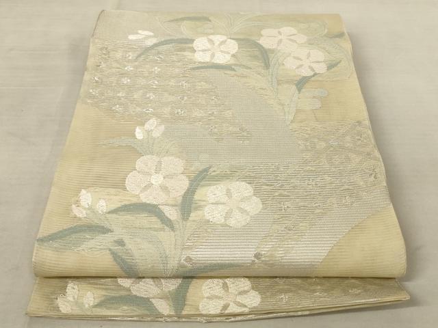 平和屋着物＊夏物 六通柄 本袋帯 唐織 草花文 銀糸 正絹 逸品 AAAV2352pf
