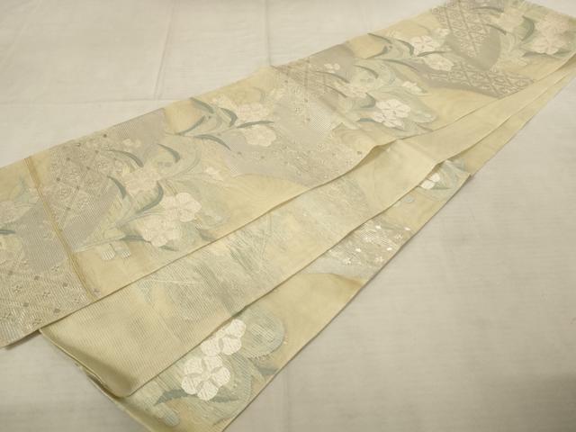 平和屋着物＊夏物 六通柄 本袋帯 唐織 草花文 銀糸 正絹 逸品 AAAV2352pf